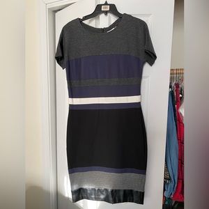 DKNYC Dress, Rayon/Nylon/Spandex, Faux Leather Bottom, Size 8